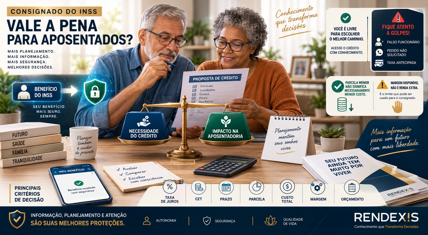 CONSIGNADO DO INSS: VALE A PENA PARA APOSENTADOS? 1 Consignado do INSS: aposentados analisando juros, prazo, parcela, custo total e impacto do empréstimo sobre a aposentadoria.
