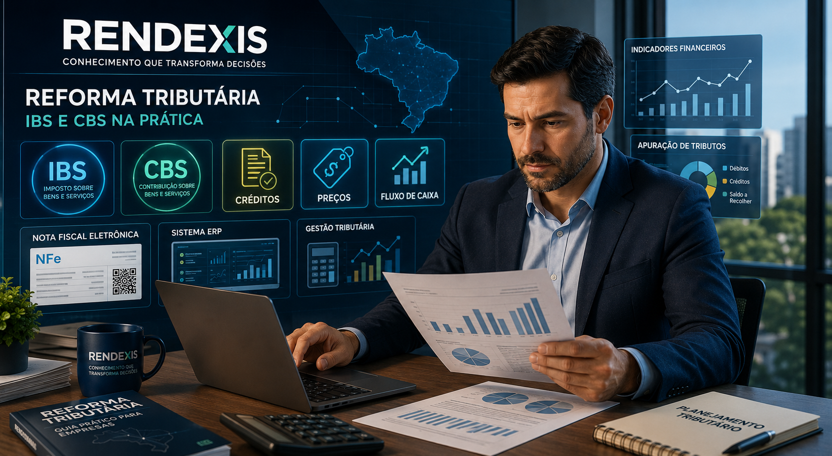 Empresário analisando os impactos do IBS e da CBS na gestão tributária da empresa.