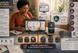 Investidor analisando segurança, custos, produtos e serviços para escolher uma corretora de investimentos.