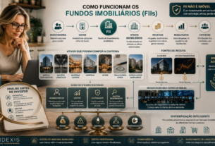 Investidor analisando como funcionam os Fundos Imobiliários, desde a compra de cotas até os ativos, receitas e resultados do fundo.