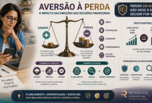 Ilustração conceitual da aversão à perda mostrando uma balança emocional em que as perdas têm maior peso psicológico que os ganhos nas decisões financeiras.