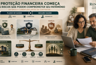 Proteção financeira representada por plano de saúde, seguro saúde, seguro residencial e seguro de vida para proteção da família e do patrimônio.