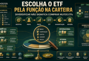 Carteira de investimentos com ETFs organizada por objetivos, índices, diversificação, custos, liquidez e riscos.