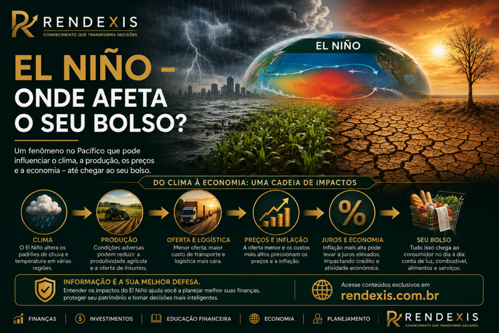 El Niño e seus impactos no bolso: fenômeno climático afetando produção, preços, inflação, juros, economia e finanças pessoais.