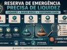 Aplicação com liquidez diária para reserva de emergência, mostrando liquidez, baixo risco, resgate e disponibilidade financeira