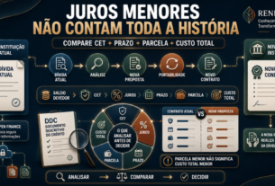 Comparação conceitual da portabilidade de crédito, mostrando a transferência de uma dívida entre instituições, análise de juros, CET, prazo, parcelas e custo total antes da decisão