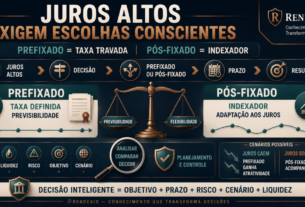 Renda fixa prefixada e pós-fixada em momentos de juros altos, comparando taxa definida e indexador, com destaque para prazo, liquidez, risco e planejamento financeiro.