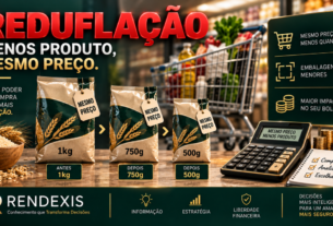 Reduflação representada por embalagens menores com preço semelhante, mostrando como a redução da quantidade pode aumentar o custo efetivo e afetar o orçamento do consumidor.