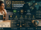 Investidor analisando a diversificação internacional do patrimônio entre real, dólar e diferentes mercados globais.