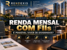 Renda mensal com Fundos de Investimento Imobiliário representada por edifícios, galpões, patrimônio, dividendos e planejamento financeiro para independência financeira.