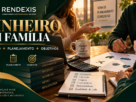 Família representada de forma abstrata conversando sobre dinheiro, orçamento, planejamento financeiro e objetivos comuns.