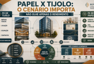 Comparação entre FIIs de papel e FIIs de tijolo, mostrando como juros, inflação, crédito, imóveis, ocupação, risco e cenário econômico influenciam os resultados dos fundos imobiliários.