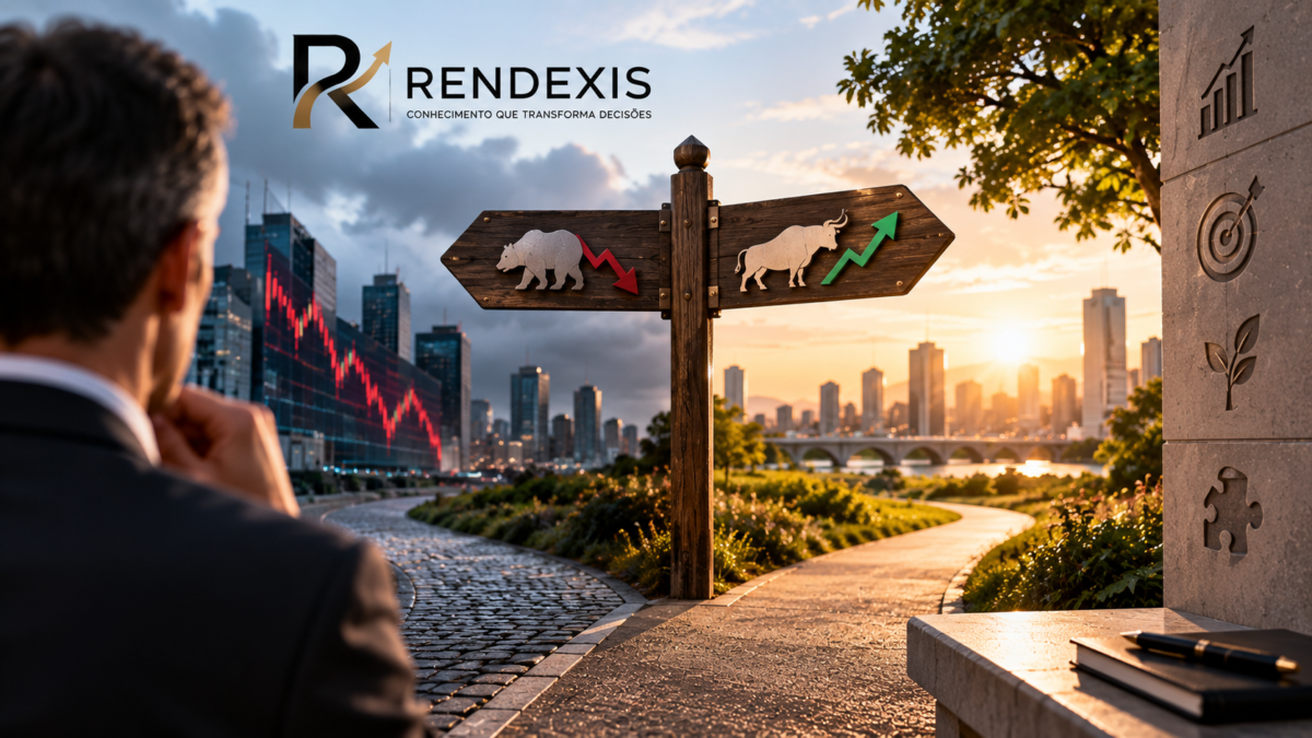 Mercado e Decisões RENDEXIS mostrando diferentes cenários de mercado e a análise para tomada de decisões financeiras.
